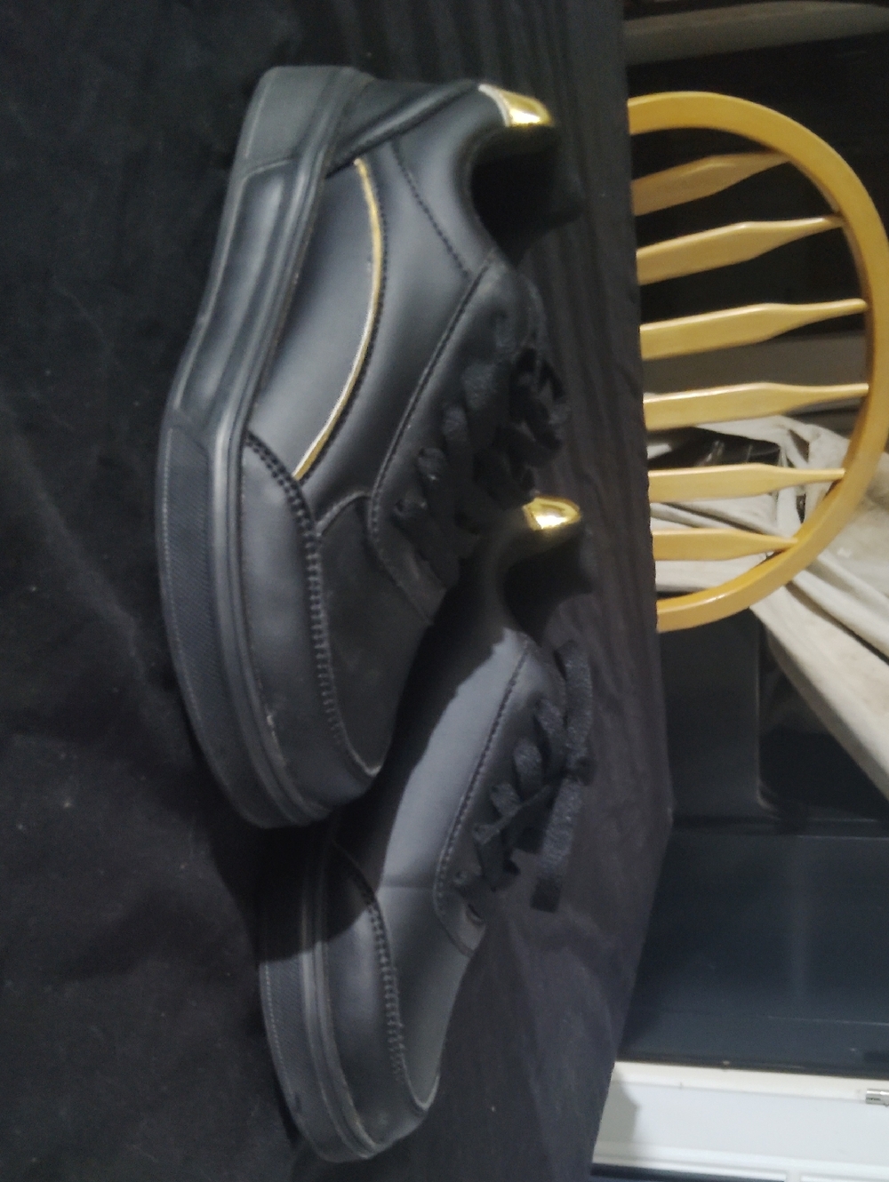 Woman's  Black Sneakers with Gold Accent